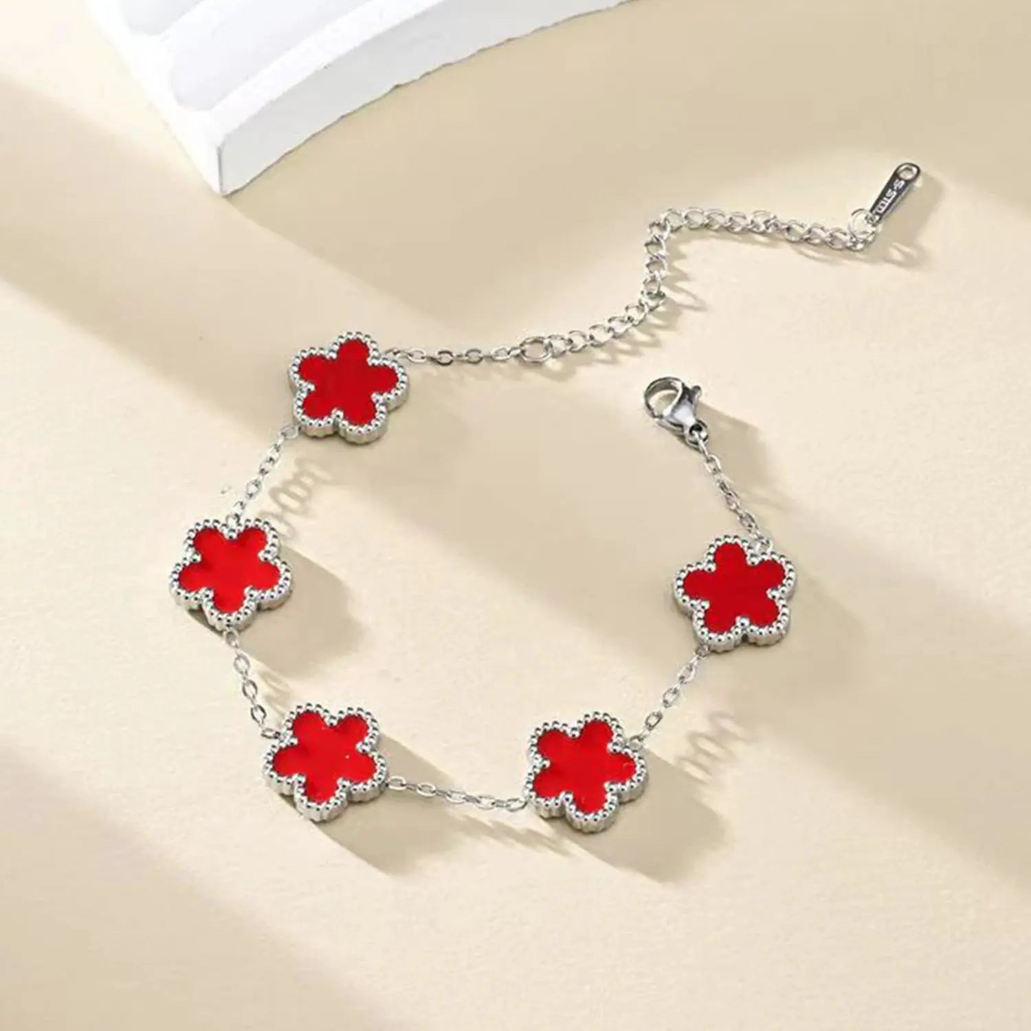 Adjustable Stainless Steel Bracelet Double Sided Five Leaf Clover Petals Gold Plated Women Fashion Jewelry