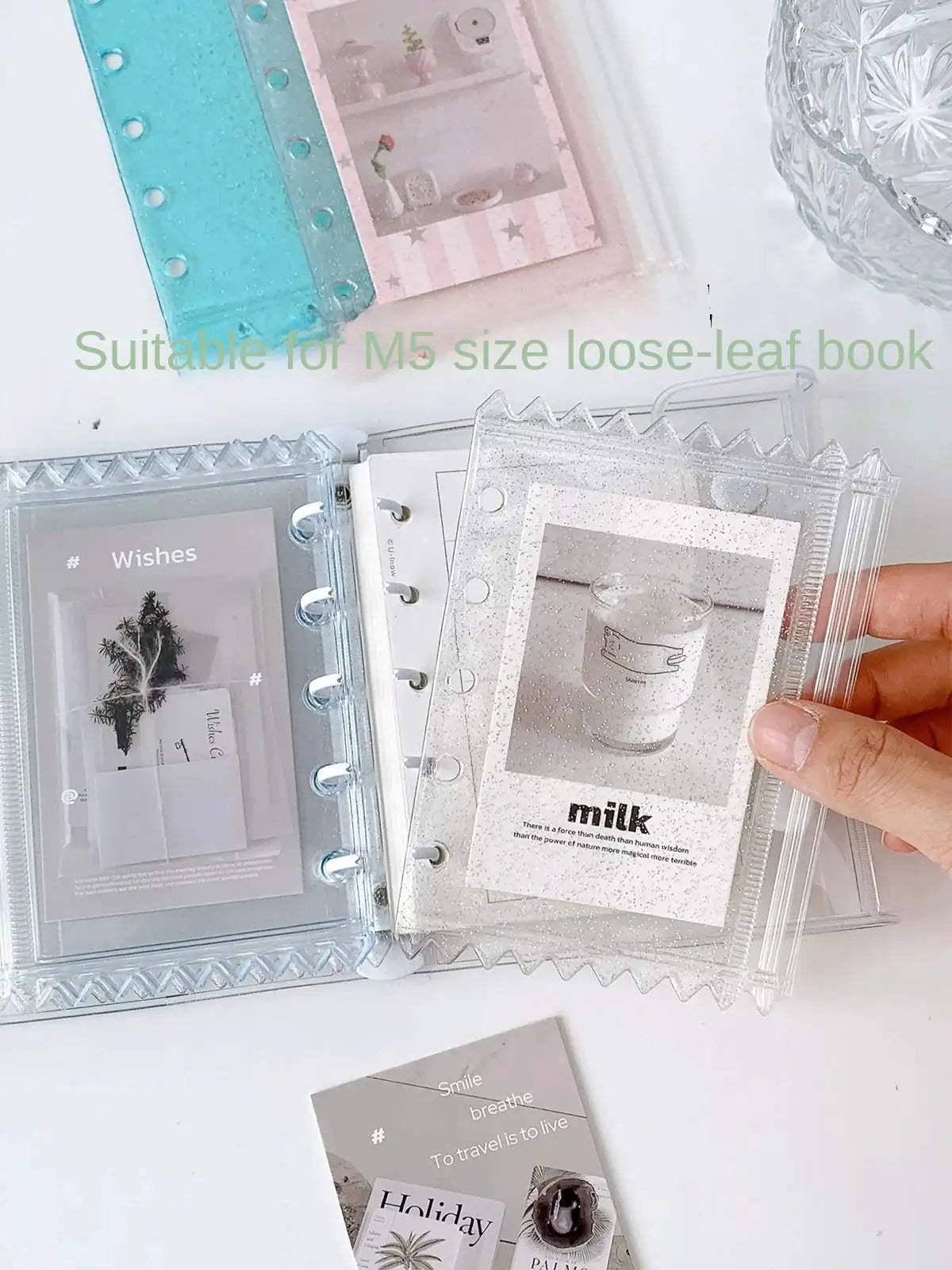 Simples Market M5 5-hole candy-colored binder pockets with clear PVC zipper folders