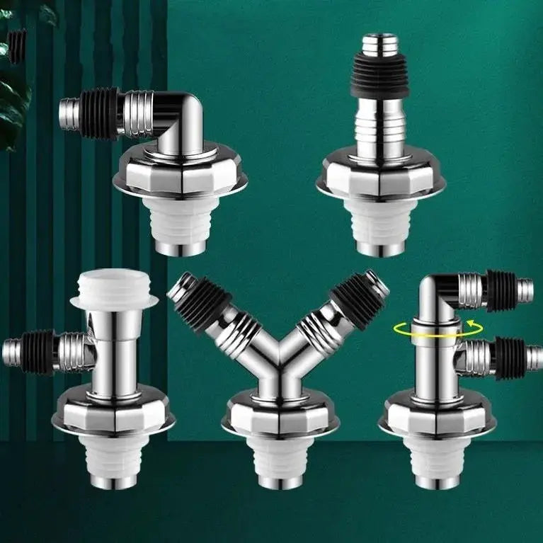 Simples Market washing machine drain adapter set with chrome metal fittings and white plastic threads (6-piece)