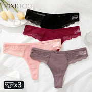 FINETOO lace thong panties, 3-pack in assorted colors for women