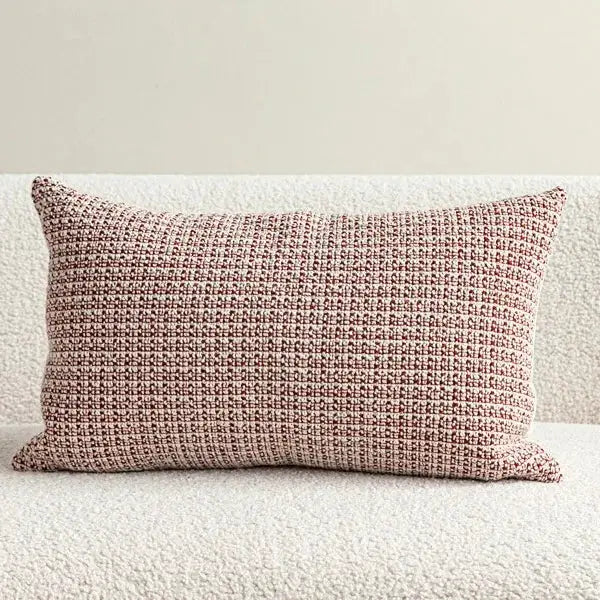 Rectangular pillow cover in ivory and rust-red woven fabric
