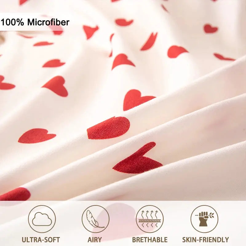 Simples Market 3pc red heart printed duvet cover set in white microfiber; includes 1 duvet cover and 2 pillowcases.