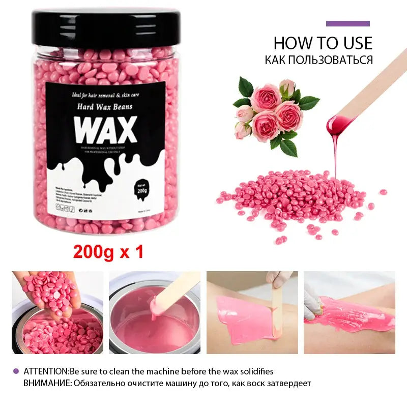 Hard wax beans pink, 200g x1 Simples Market jar with melting steps