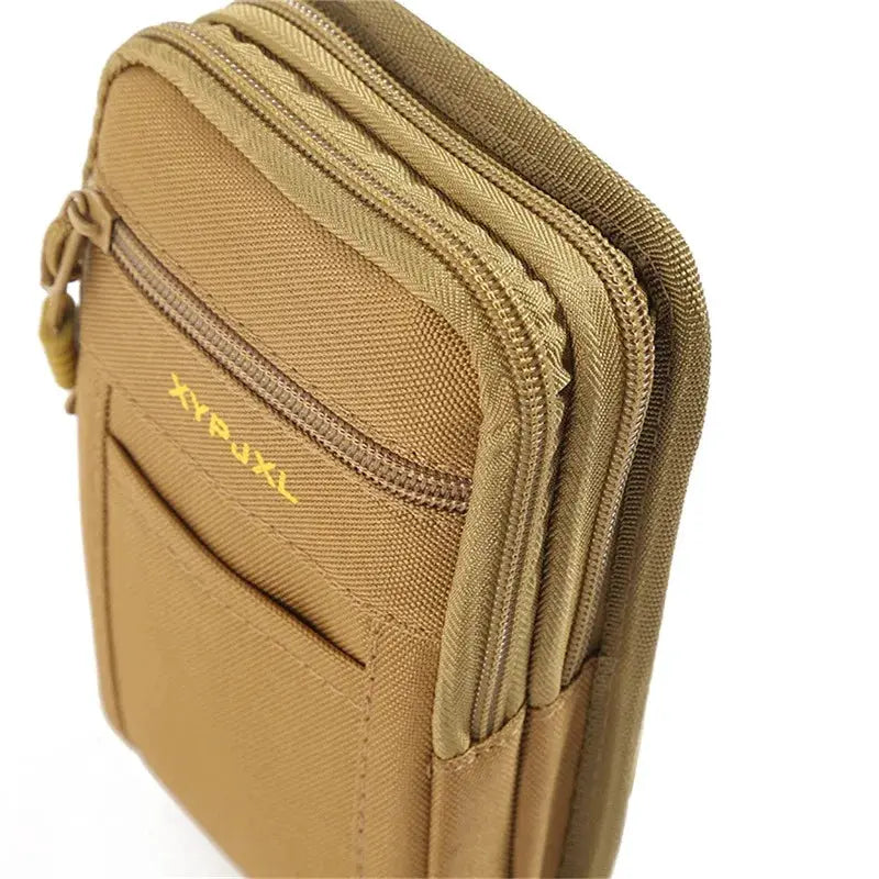 Simples Market tan MOLLE nylon waterproof men's waist bag with multiple zip pockets
