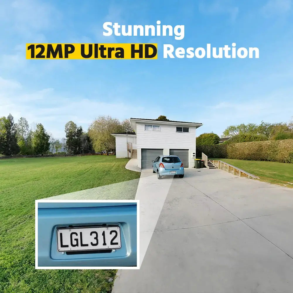 ANNKE 12MP Ultra HD POE NVR security camera system by Simples Market in a suburban driveway scene.
