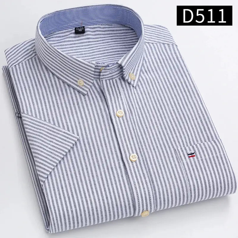 Simples Market men's 100% cotton Oxford striped shirt, blue and white, breathable regular-fit
