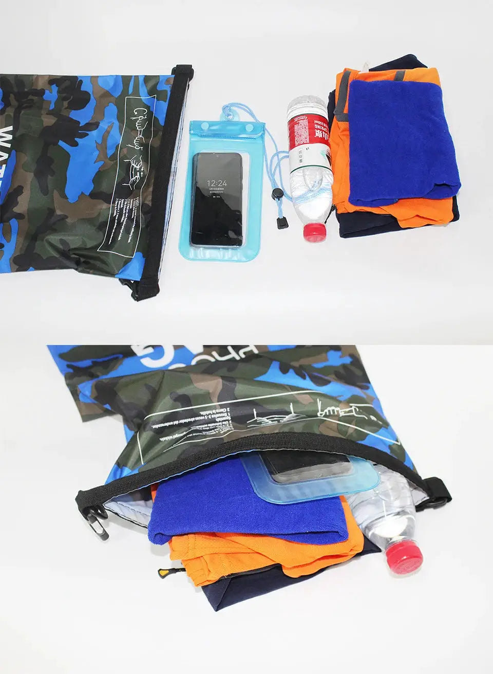 Dry bag waterproof set by Simples Market; camouflage pattern, 2–30L for outdoor swimming, boating and kayaking