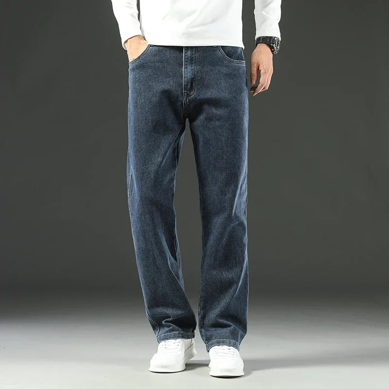 Mens Spring Autumn Jeans Loose Fit Straight Leg Business Casual