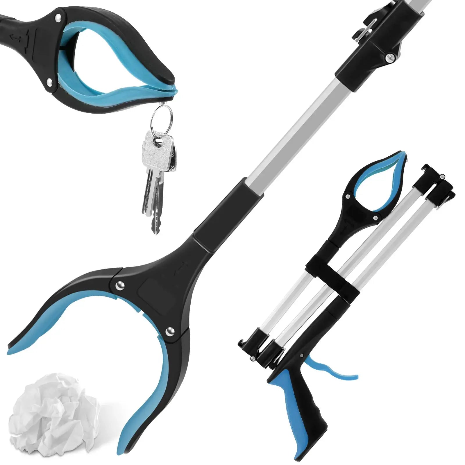 Simples Market foldable gripper extender litter picker with non-slip blue jaw and telescoping shaft