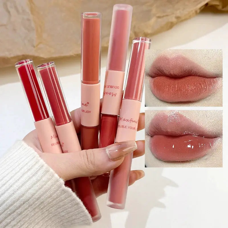 LuxeLips Double End Lip Glaze With Gloss And Matte Velvet Finish For Long Lasting Color And Hydration
