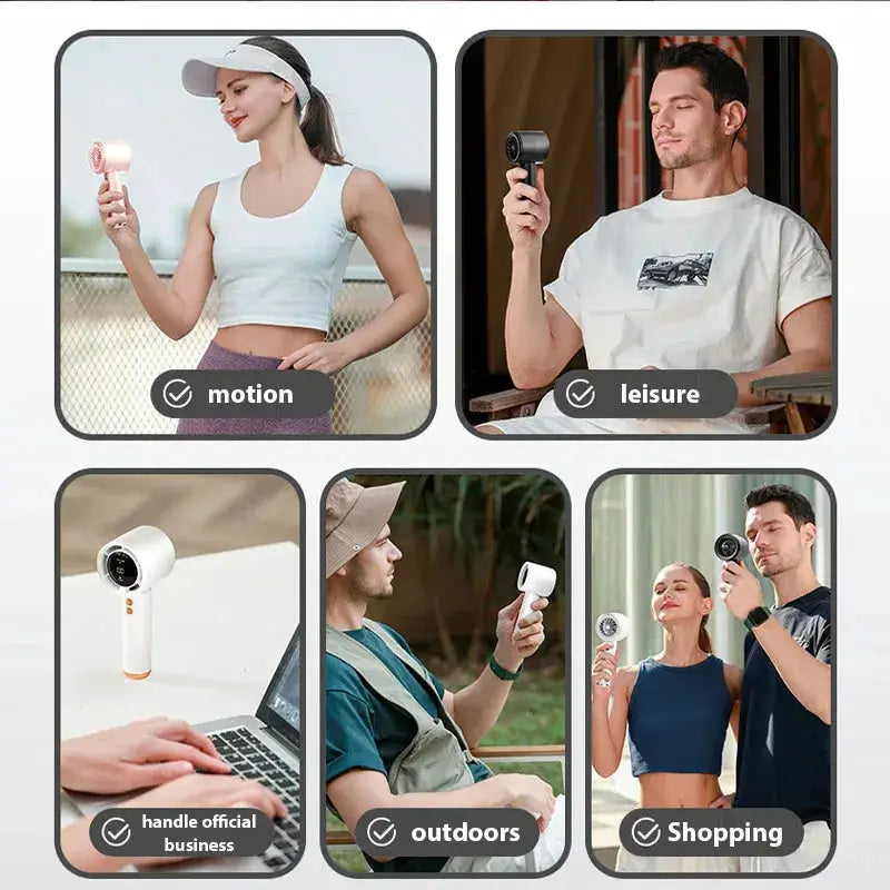 Five mini handheld fans by Simples Market; USB fast-charging portable personal fans in white for travel and outdoors