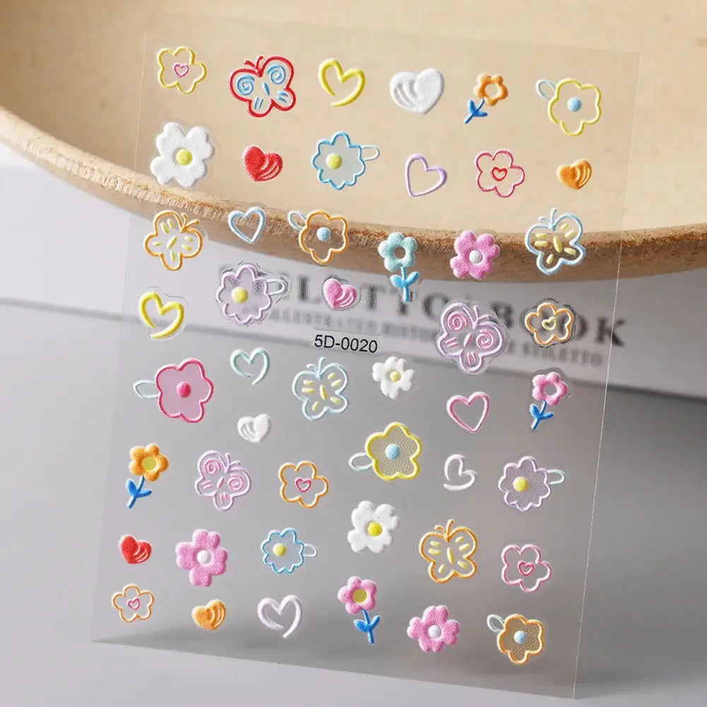 Simples Market pastel nail decal sheet with flowers and hearts for summer manicure