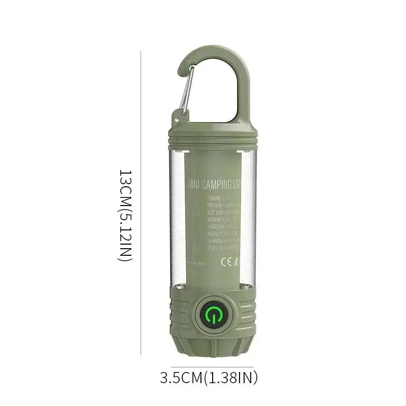 Simples Market multi-functional outdoor LED camping lantern; olive green, rechargeable with carabiner hook