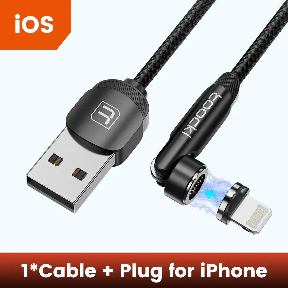 Toocki 540 rotate magnetic USB-C charging cable with braided black cord and USB-A plug.
