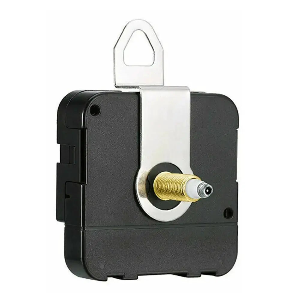 Clock movement mechanism with silent quartz, black plastic housing, brass spindle, hanging tab by Simples Market