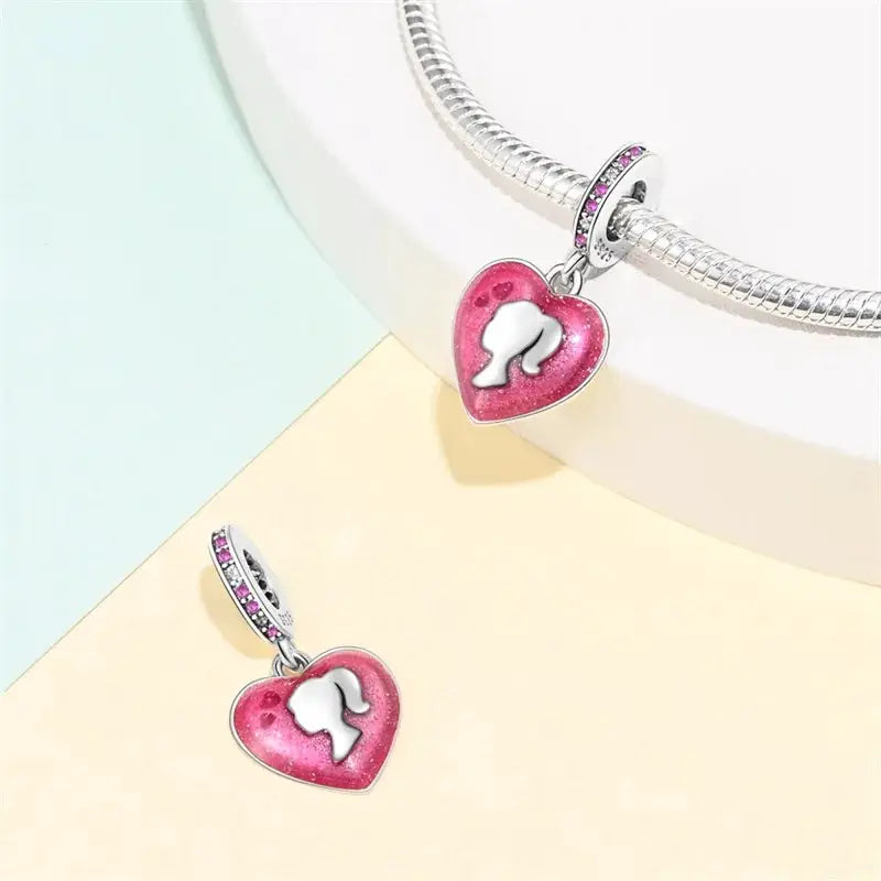 925 Silver Plated Magic Mirror Perfume Princess Angel Pink Charms Beads Fit Pandach 925 Bracelet Fine DIY Jewelry
