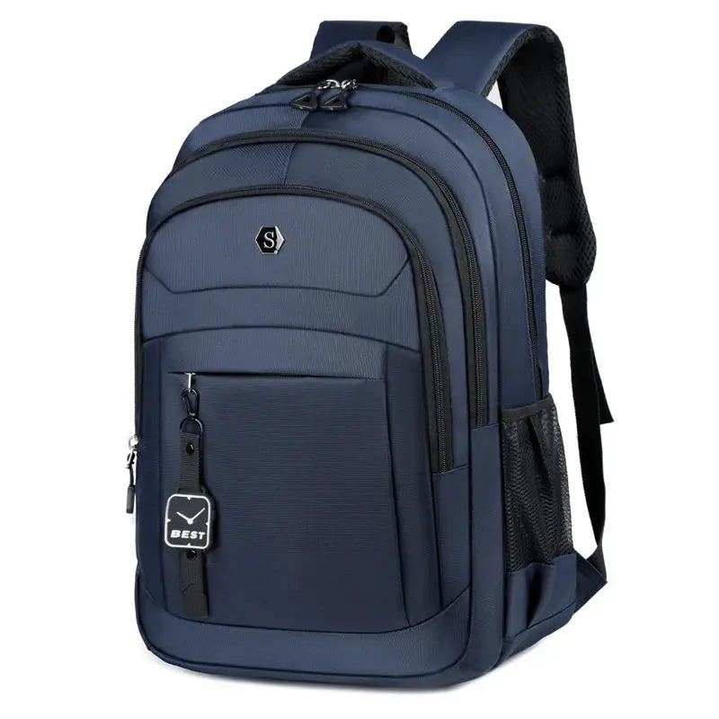 Travel backpack by Simples Market, navy blue, large-capacity laptop backpack with multiple compartments.