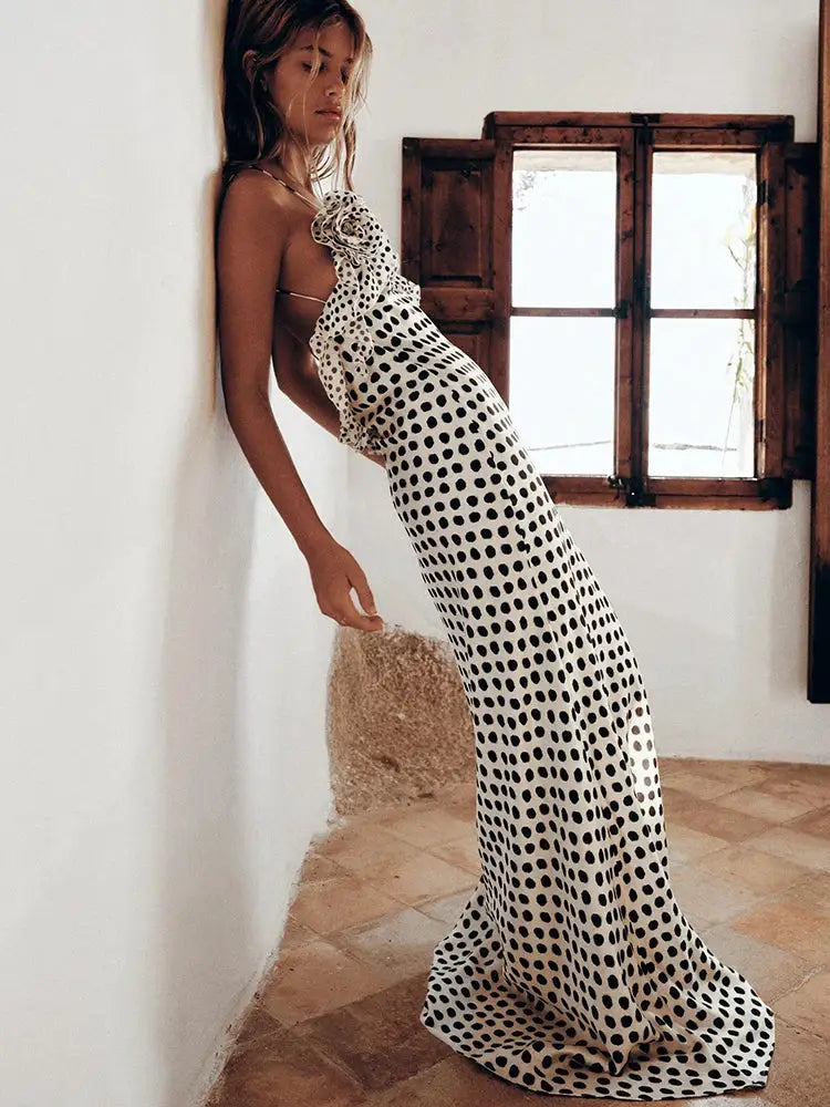 Julissa Mo Backless Maxi Dress With Spaghetti Straps Dot Floral Print For Autumn Parties Chic Look