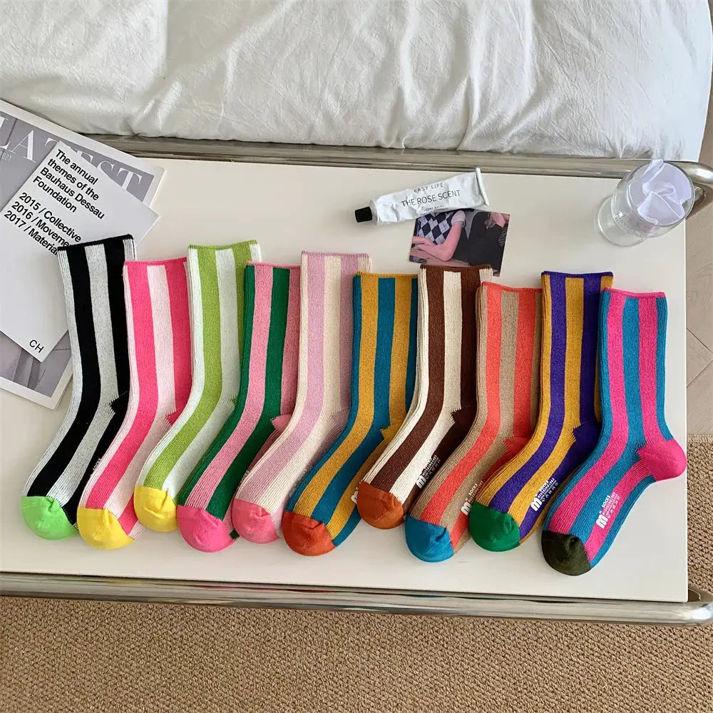 TrendWeave Striped Unisex Crew Socks Breathable Cotton For All Day Comfort And Style