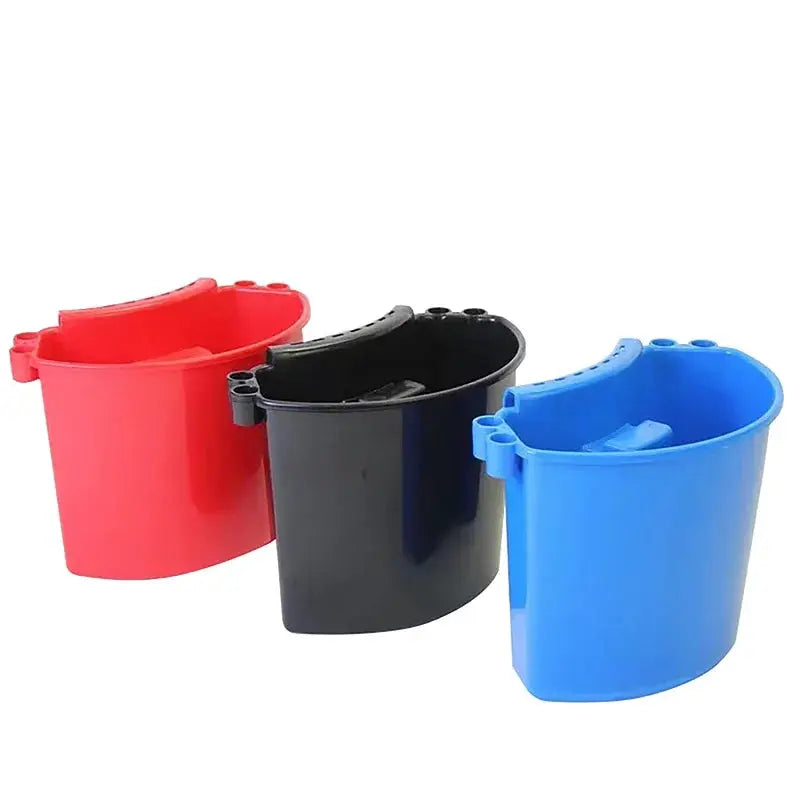 Universal bucket organizer set of three in red, black, and blue for car detailing and external hanging storage