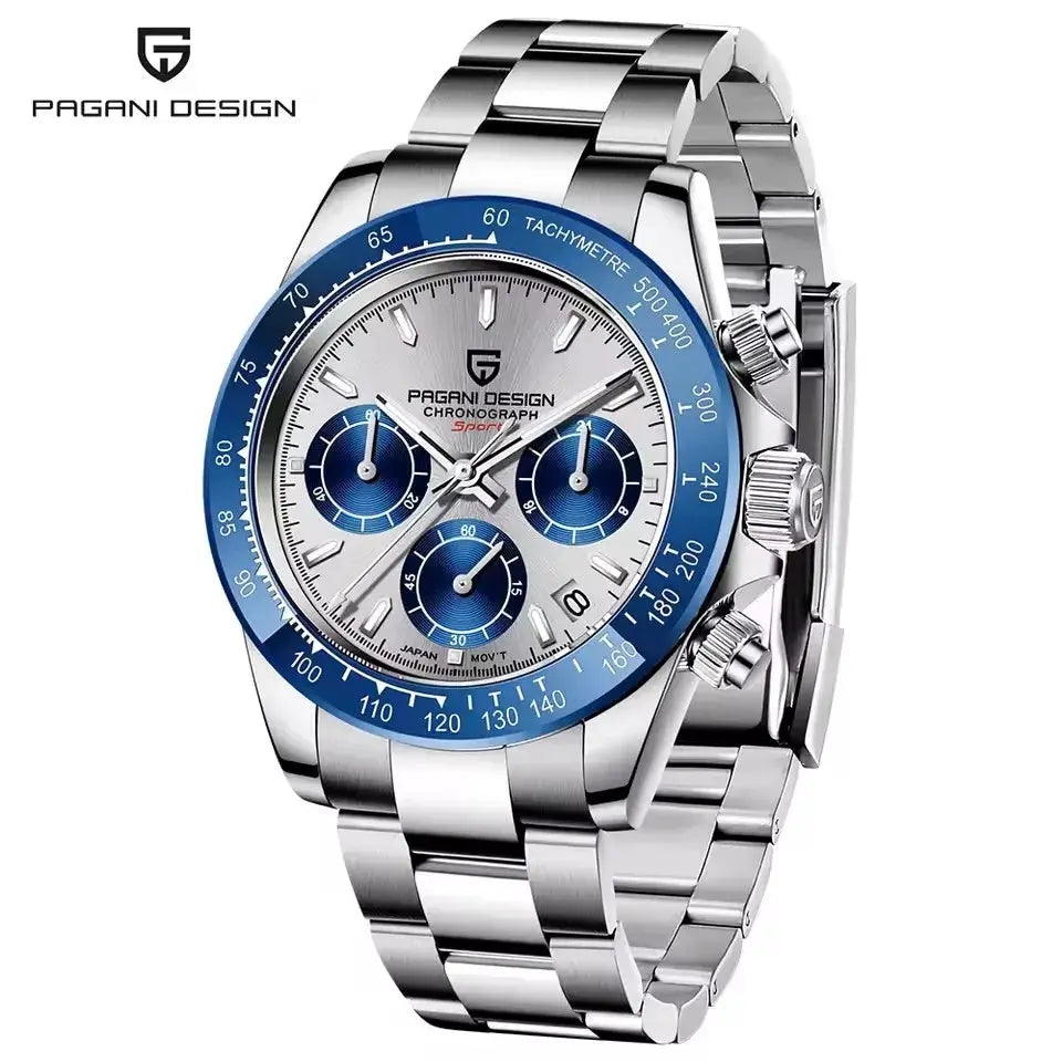 Pagani Design V2 40mm Classic Business Quartz Watch with Multi Time Zone Chronograph Sapphire Crystal for Men
