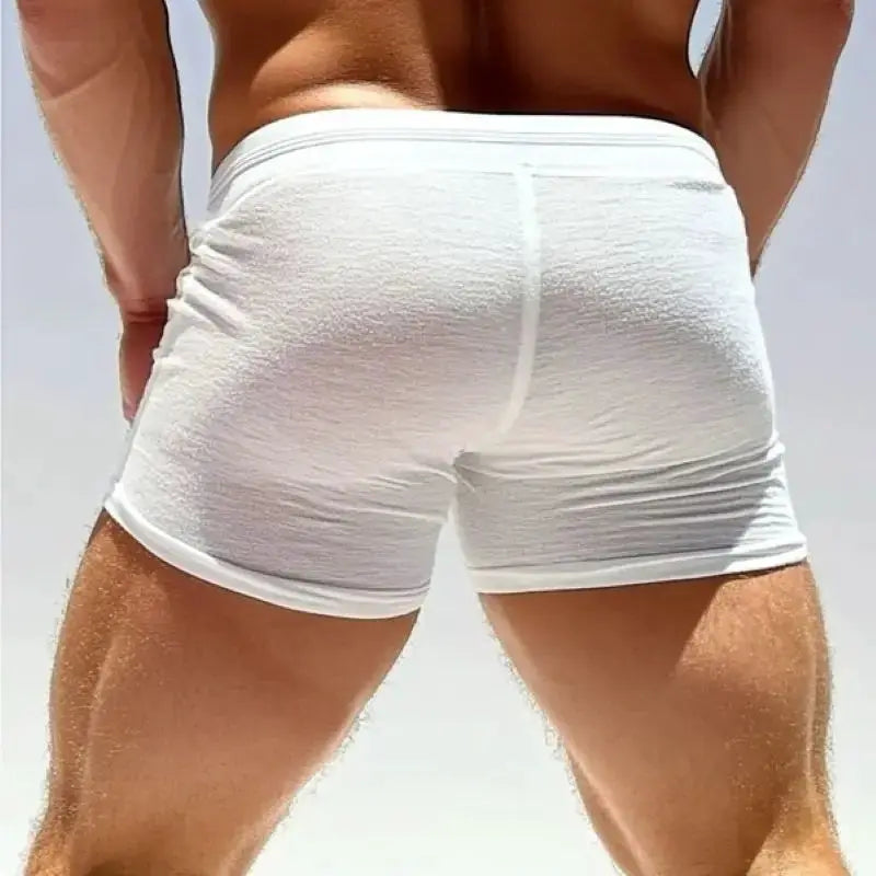 Men's white lace-up shorts for home leisure and workouts, breathable casual fit