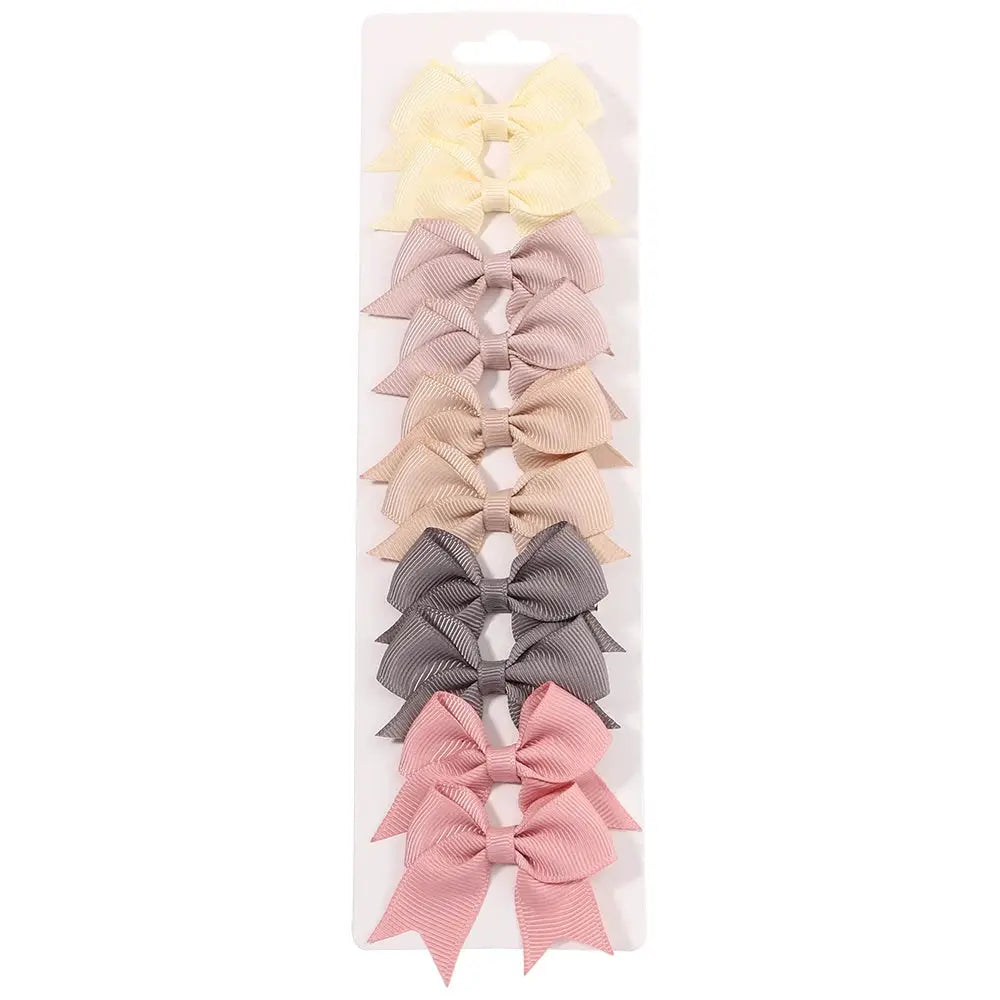 10Pcs Solid Color Kids Bows Hair Clips Set Handmade Ribbon Bowknot Hairpins For Baby Girls New Year Accessories