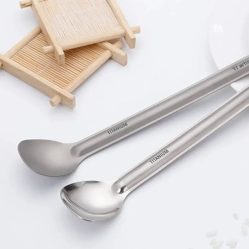 Tiartisan titanium long-handle spoons, ultralight outdoor cutlery set of 2