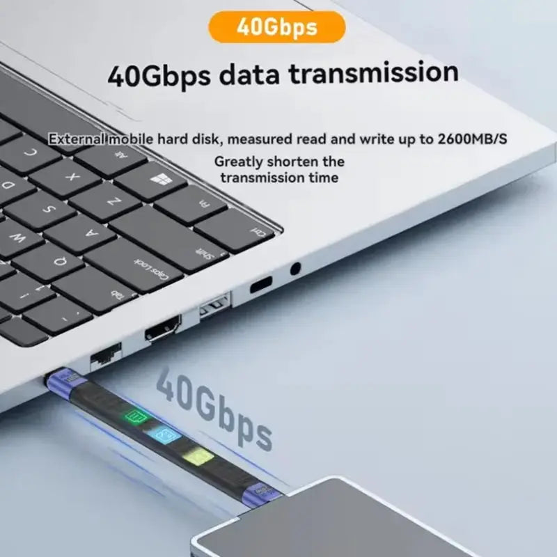 USB4 Short USB C Cable 40Gbps 240W PD Fast Charging Thunderbolt 4 and 3 Compatible Flat Cable for Laptop Phone Tablet