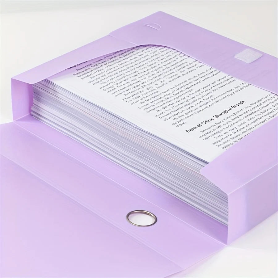 Morandi purple A4 file box, plastic and paper organizer with stacked documents