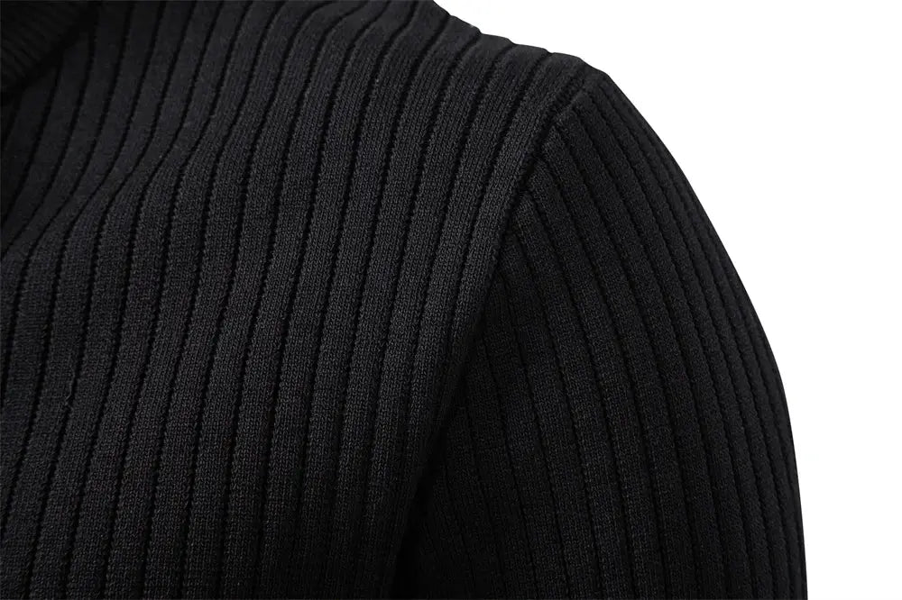 AIOPESON men's ribbed polo shirt with button placket, black long sleeves, Simples Market