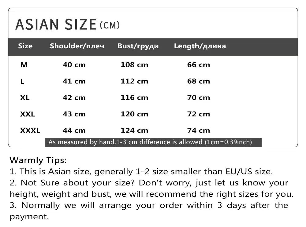 Vintage Cotton Padded Vest Asian size chart with shoulder, bust and length measurements for men's sleeveless quilted jacket (M–XXXL).