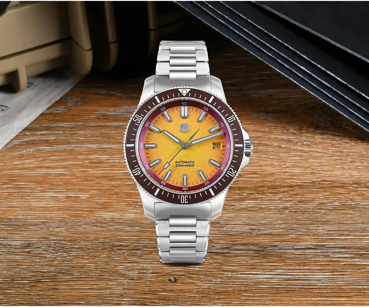 San Martin 40mm dive watch SN0118, orange dial, stainless steel bracelet, NH35 automatic, 200m