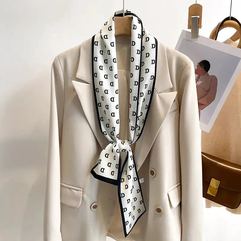 LuxeSilk Silk Feel Printed Design Scarf Versatile Long Narrow Silk Shawl For Fashionable Styles