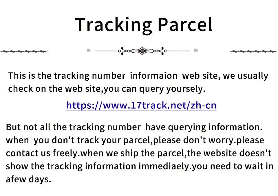 Tracking parcel page showing tracking instructions and a tracking URL.