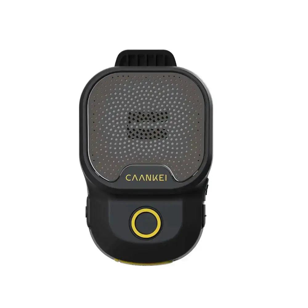 CAANKEI wearable Bluetooth speaker, IPX7 waterproof, clip-on mini sound box in black with yellow ring button