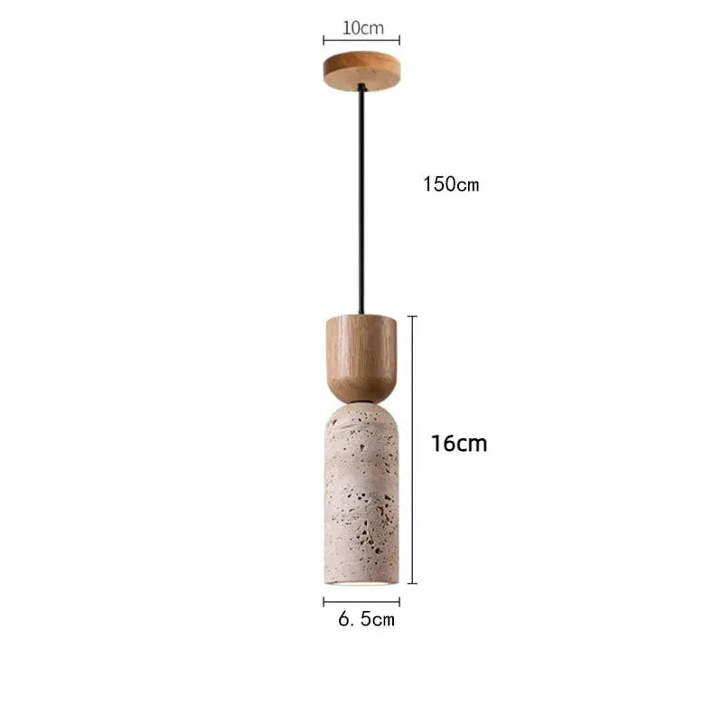 Japanese wabi-sabi style bedside pendant light with natural wood and speckled ceramic bottom, 150 cm cord