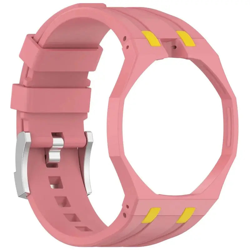 2-in-1 PC Case+Silicone Strap for Swatch X AP Royal Pop wristwatch, pink silicone with silver buckle