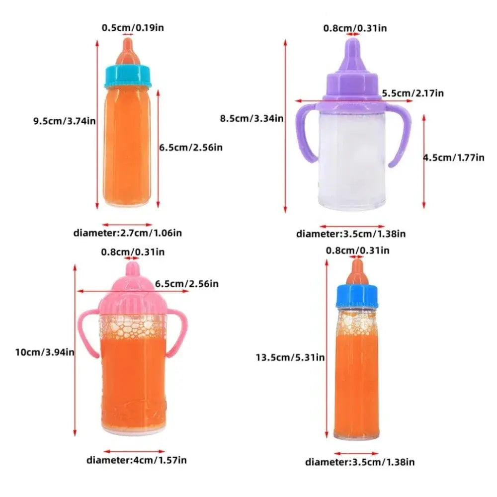 Two Piece Baby Doll Feeding Bottle Set With Milk And Juice Bottles And Pacifier For Dolls