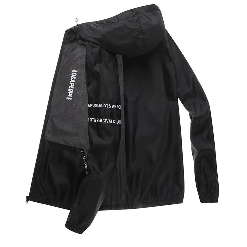 Sun Protection Male Summer Cycling Jacket, black hooded anti-UV outdoor coat