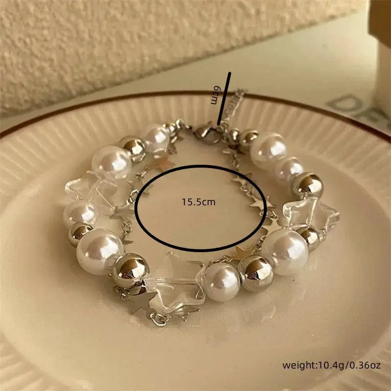 Double Layer Pearl Beaded Bracelet Inspired By Little Red Book Trend Star Shaped Jewelry Elegant Strand Wristband