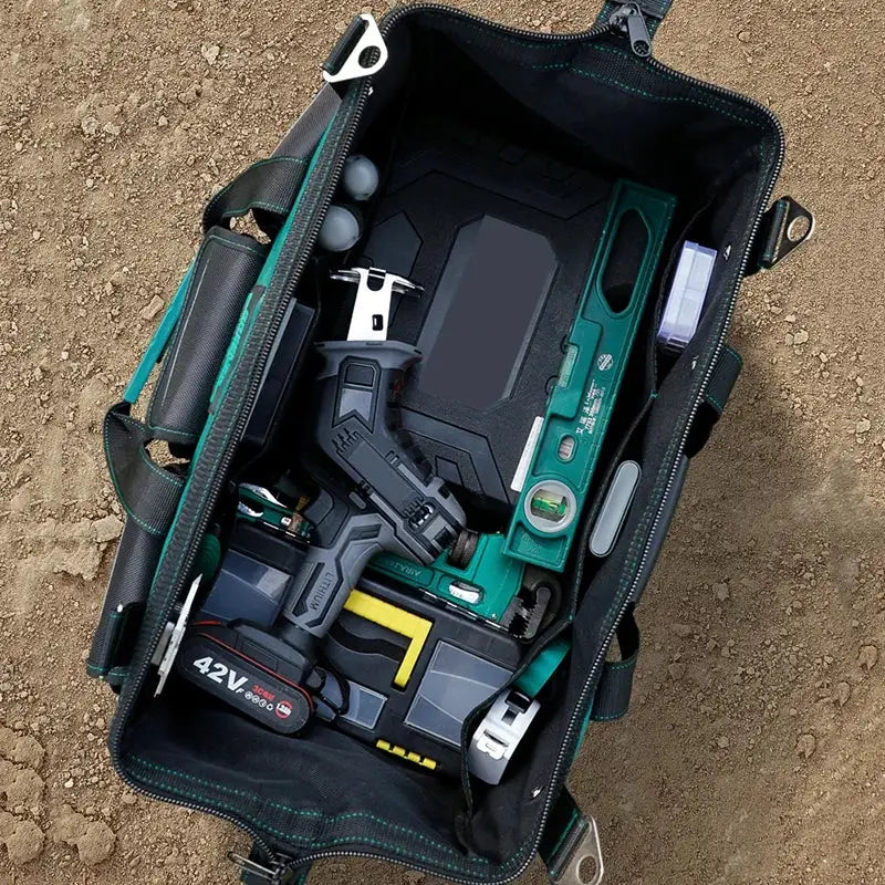 Simples Market 23in large-capacity tool bag, green/black 1680D Oxford waterproof electrician toolkit with drill