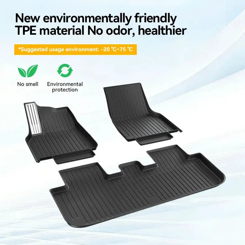 YZ Tesla Model Y floor mat set in black TPE, four-piece waterproof with trunk liner, by Simples Market