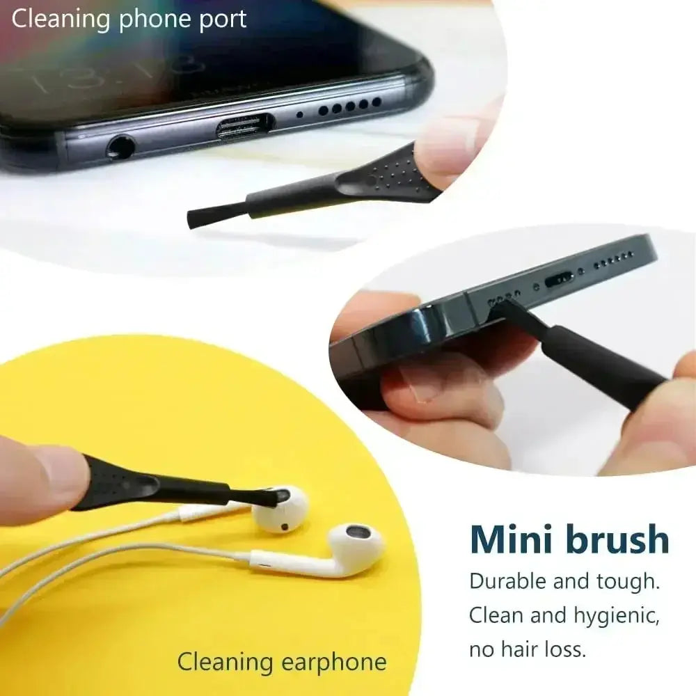 Simples Market mini phone port cleaning brush set, black tool for iPhone charging port and earphones.
