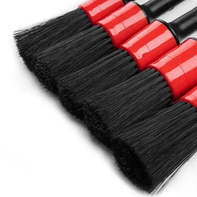 5-piece car detailing brush set with red handles and black bristles