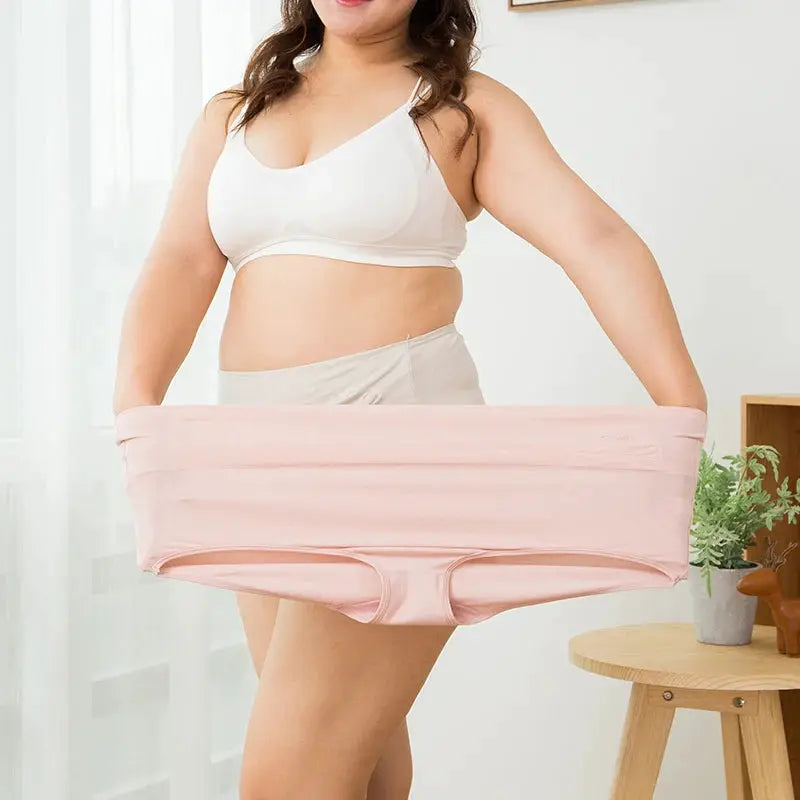 Women's high-waist breathable cotton panties, 4-pack in pink, plus-size briefs by Simples Market