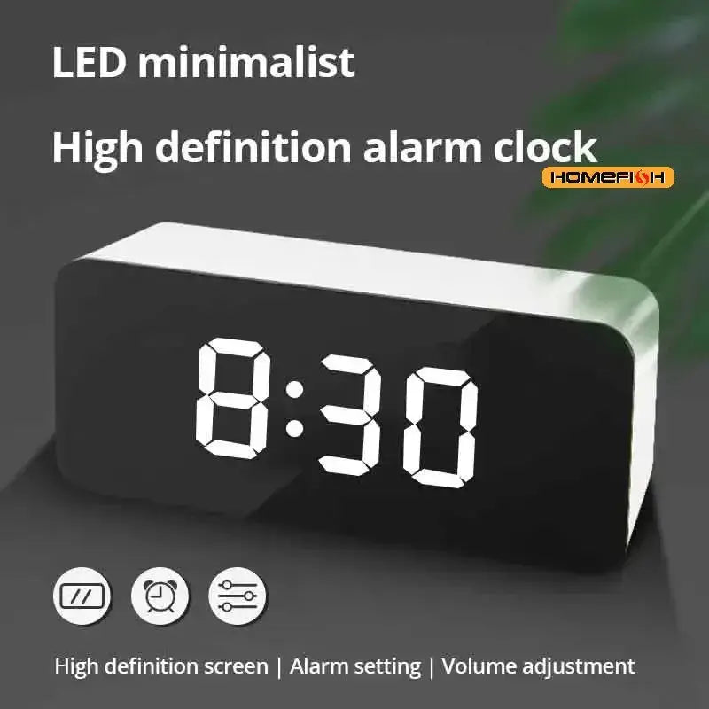 White LED Mirror Table Clock With Snooze Display Time Night Light USB Alarm Clock For Desktop Home Decor