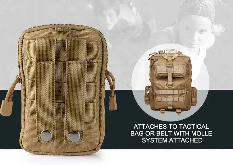 Tan tactical waist/leg bag with MOLLE webbing and belt attachment by Simples Market