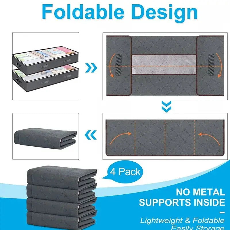 Simples Market non-woven underbed quilt storage bags, 4-pack, foldable, dark gray, 100x50x15