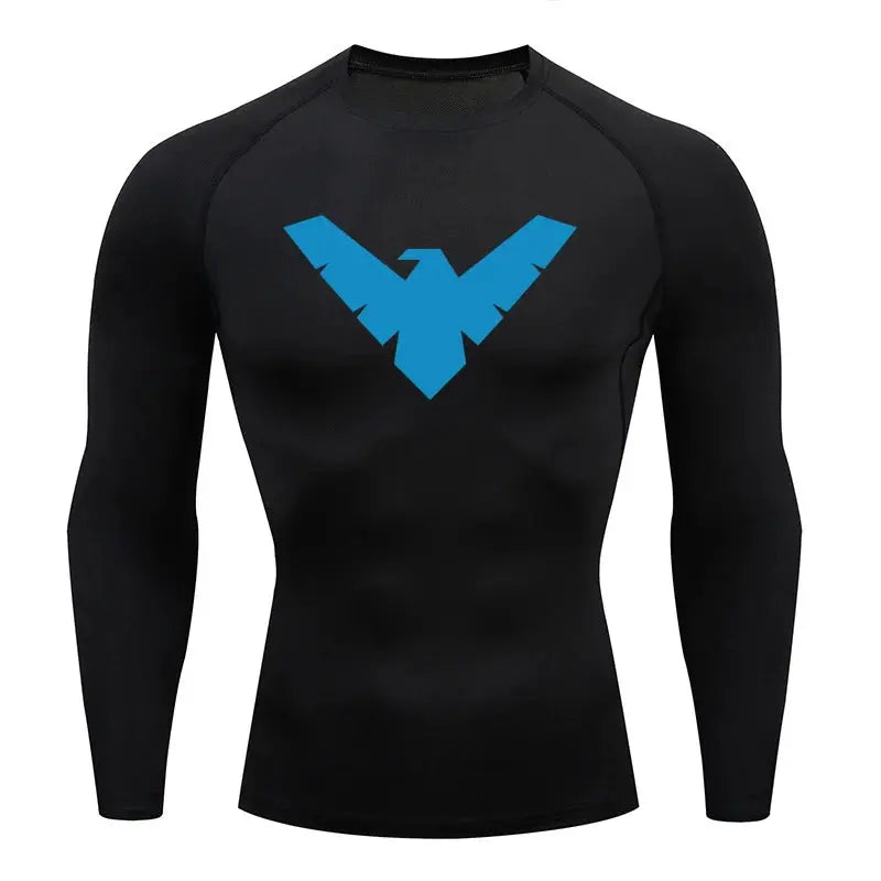 Men's long-sleeve black compression shirt with blue eagle logo